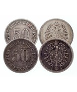 1875-1876 Allemagne 50 Pfennigs Pièce de Monnaie plein De 4 ( Vf-Xf ) Km #6 - $55.09