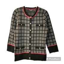 Women&#39;s Karl Lagerfeld Gray Black and Red Box Check Cardigan Sweater Medium - £31.65 GBP