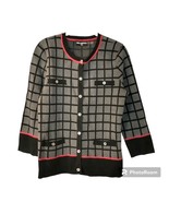 Women&#39;s Karl Lagerfeld Gray Black and Red Box Check Cardigan Sweater Medium - £31.61 GBP