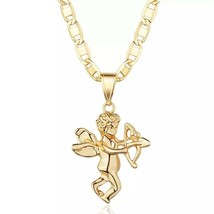 18k Layered Real Gold Filled Set Gucci chain With Angel Charm 24 Inches - $14.52