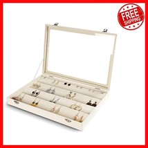 Elegant Earring Organizer Tray with 64 Slots and Clear Glass Lid - Moder... - $660.61 MXN
