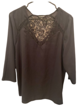 Express Women&#39;s Size L Black Lace Long Sleeve V-Neck Top - £9.34 GBP