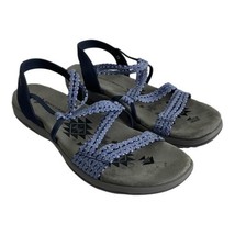 Skechers Womens Slip On Sandals Memory Foam Leather Size 11 Strappy Blue... - £28.39 GBP