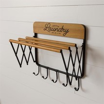 Laundry Shelf With Hooks in rustic wood and metal - $124.99