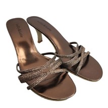 Kelly Katie Kitten Heels 8.5 Bronze Glitter Strappy Slip-on Flirt Sandals - £14.79 GBP