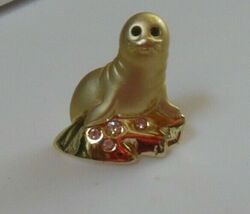 Signed Danecraft Walrus Brooch/Pin With Black Rhinestone Eyes - $13.99