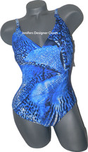 NWT GOTTEX swimsuit 8 abstract maillot adjustable straps v-neck blue flattering - £52.48 GBP