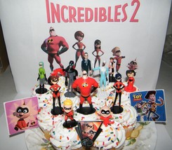 Disney Incredibles 2 Movie Cake Topper Set of 15 New Characters, Sticker... - £12.53 GBP