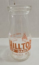 Vtg Hilltop Dairy Deposit NY 1/2 Pint Glass Milk Bottle with Cardboard &quot;... - $18.81