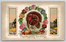 Thanksgiving Greetings Turkey In Floral Wreath 1910 Postcard K28 - £3.88 GBP