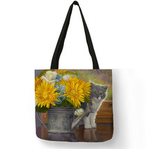 B13034 Cute Cat Oil Painting Print Designer Handbag For Women Lady Shoulder Bags - £13.75 GBP