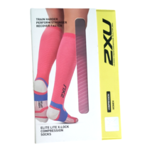 2XU Women&#39;s Elite Lite X:Lock Performance Compression Socks Pink / White... - $48.51