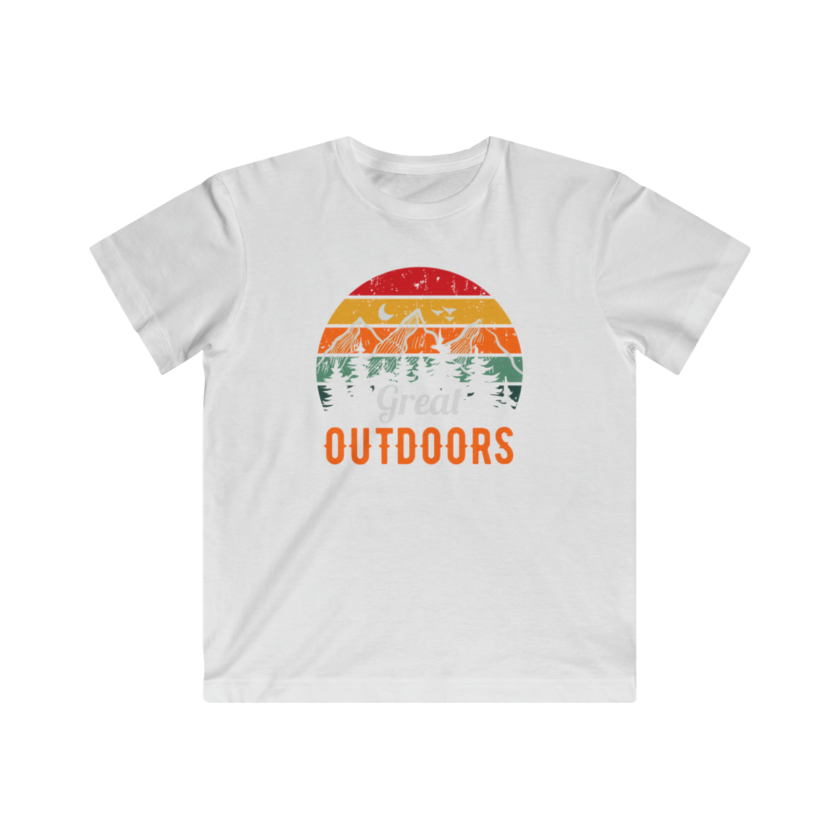 Kids Fine Jersey Tee - Retro Great Outdoors Sunset Graphic Print - $21.63