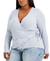 Rebellious One Ladies Plus Size Hacci Wrap Sweater Dusty Blue Plus Size 3X - £22.80 GBP
