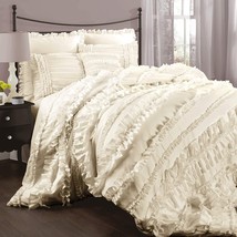 Lush Decor C07815P13 Belle Ivory Comforter Ruffled Shabby Chic 4 Piece Set with - £103.90 GBP