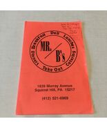 Vintage Mr. B&#39;s restaurant menu Squirrel Hill Pa movie photo prop - $27.68 CAD