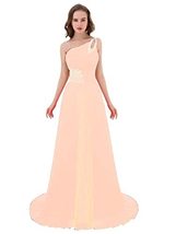 Kivary Long A Line Beaded One Shoulder Formal Corset Prom Evening Dresses Peach  - £75.96 GBP