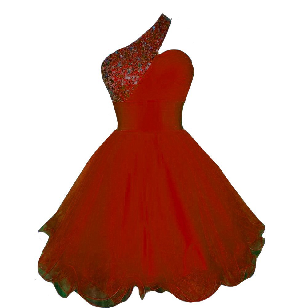 Kivary Women's Short One Shoulder Beaded Crystals Tulle Prom Homecoming Dresses