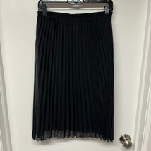 Cato Women Solid Black Pleated Midi Skirt Lined Elastic Waist Pull On Small - £12.61 GBP
