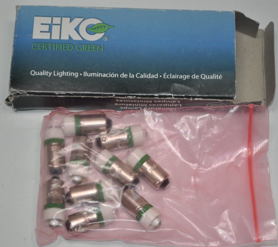 NEW  BOX OF 10  EiKO LED-24-BA9S-G 24V AC/DC MINIATURE LAMPS - GREEN - $49.49