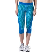 Adidas Damen Techfit Wild Streifen Aufdruck Capri-Hose Blau - £22.37 GBP