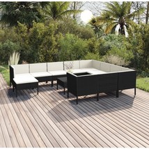 12 Piece Patio Lounge Set with Cushions Poly Rattan Black - $22,498.40 MXN