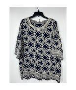 Solitaire Embroidered Blouse Crochet Trim 3/4 Sleeve Top Navy Ivory Care... - €23,99 EUR