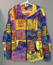 Rising International Size M Zip Up Hoodie Jacket Boho Art 100% Cotton Nepal Made - £18.79 GBP