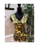 The Limited Yellow &amp; Olive Green Polyester V-Neck Short Sleeve Top Blous... - $472.17 MXN