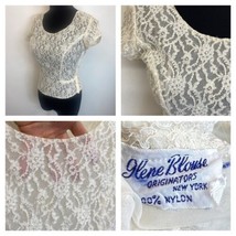 Ilene Blouse Originators Ivory Lace Fitted Top size XS S Sheer Vintage 1... - $29.95