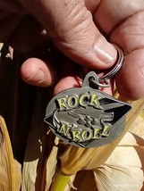 Vtg Pewter Enamel Keyring Keychain Rock N Roll - £19.20 GBP