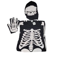 Skeleton Jumpsuit Kids Size 3-4 Halloween Costume Mask Suit Gloves Set - £11.81 GBP
