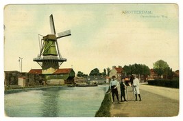 Rotterdam Netherlands Windmill Boys Hoop Rolling Postcard Vintage Color Print - £7.58 GBP