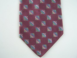 Robert Talbott Men&#39;s Burgundy Geometric Extra Long Silk Tie - £19.91 GBP