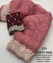 Pure Organza Silk Saree || Threads and Zari Sequins Work || Dhupian Silk Blouse  - £70.66 GBP