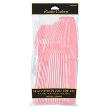 New Pink Plastic 24 Cutlery Asst Forks Knives Spoons - £2.59 GBP
