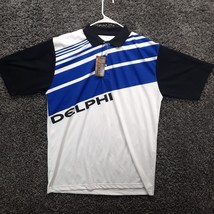 Delphi Racing Shirt Adult Extra Large White Blue Stripe Casual Polo Top - $6.98