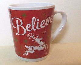 Believe Reindeer Mug Red and White 4.5&quot; - $14.85