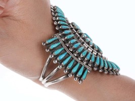 Large Vintage Zuni Needlepoint sterling/turquoise cuff bracelet - £629.13 GBP