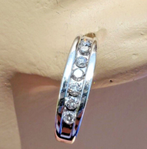 Earth mined Diamond Bar European Style HUGGIE Earrings Channel 14k White... - $850.25