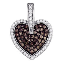 10k White Gold Round Brown Color Enhanced Diamond Framed Heart Cluster Pendant - £287.90 GBP