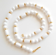 Ladies Vintage Napier White Bead Gold Tone Necklace 31 Inch - £14.90 GBP