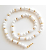 Ladies Vintage Napier White Bead Gold Tone Necklace 31 Inch - £15.01 GBP