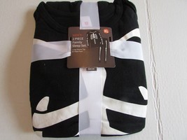 Mens 2 Piece Pajama Sleep Set Black Skeleton Graphic Long Slv Fitted Pant New XL - £19.29 GBP