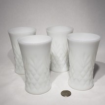 Set of 4 Anchor Hocking 5&quot; Milk Glass Prescut Pineapple 10 oz Tumblers - £18.34 GBP