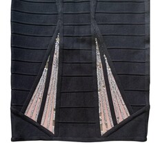 Herve Leger XS Black Bandage Sequin Embellished Bodycon Dress 35" Glam Party image 4