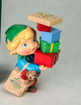 Hallmark Collector&#39;s Club Elf Balancing Packages Ornament - £5.59 GBP