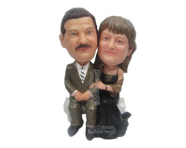 Custom Bobblehead Couple In Classic Formal Attire Seating On A Bench Holding Han - £186.29 GBP