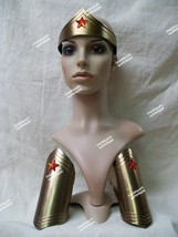 Female Super Hero Costume Kit Gold Red Star Crown Tiara Wrist Cuffs Wonder Woman - £14.90 GBP