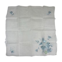 Vintage All Cotton Handkerchief Hanky Embroidered Blue Flowers Desco Switzerland - £14.92 GBP